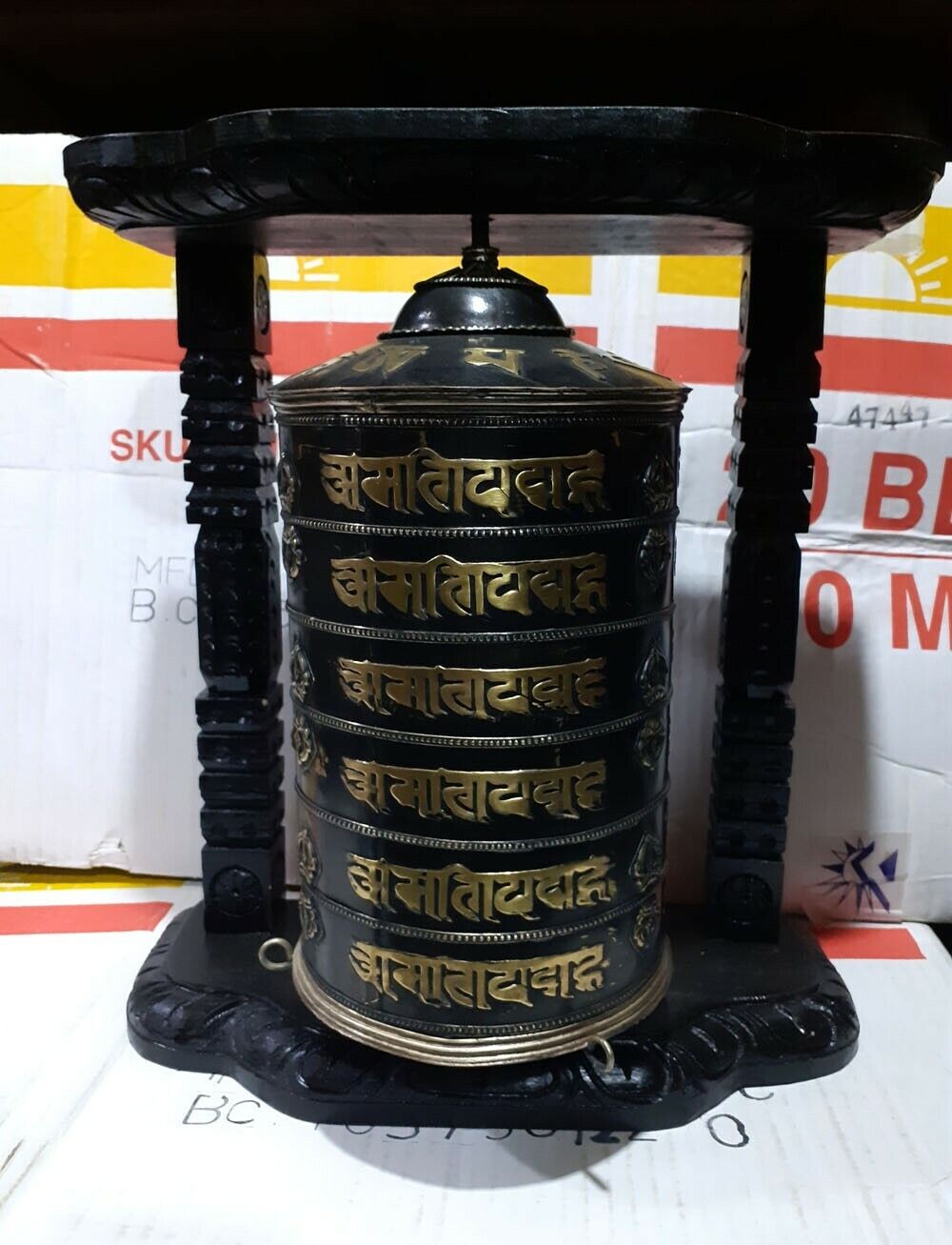 6 Lane Buddhism Om Mani Padme Hum Mantra Fine Copper Brass Handmade Prayer Wheel