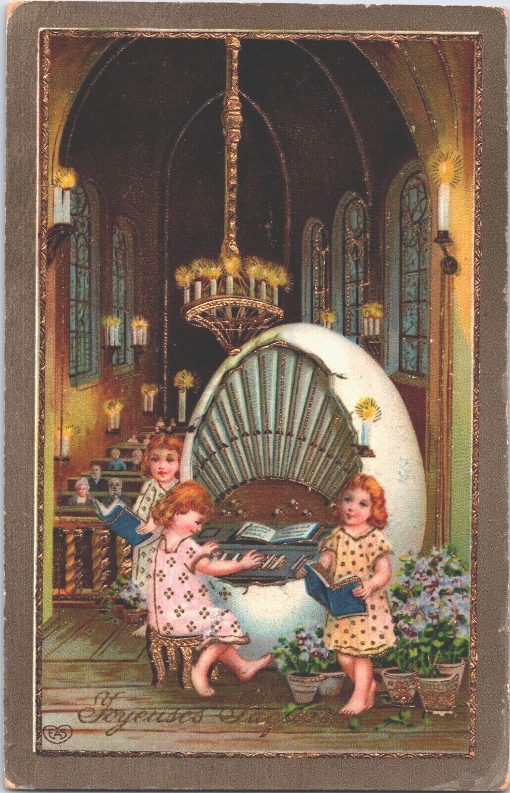 Victorian Girls Easter Egg Piano Easter Vintage Postcard B129
