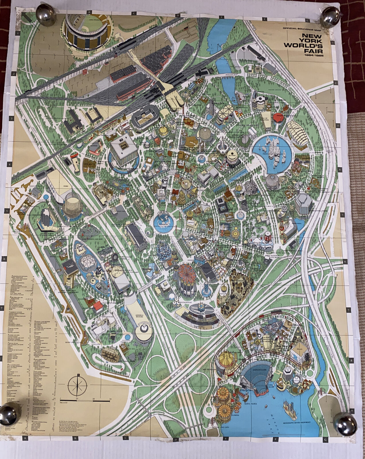 Vintage 1960s New York Worlds Fair Illustrated Poster Map Bollmann RARE Larger