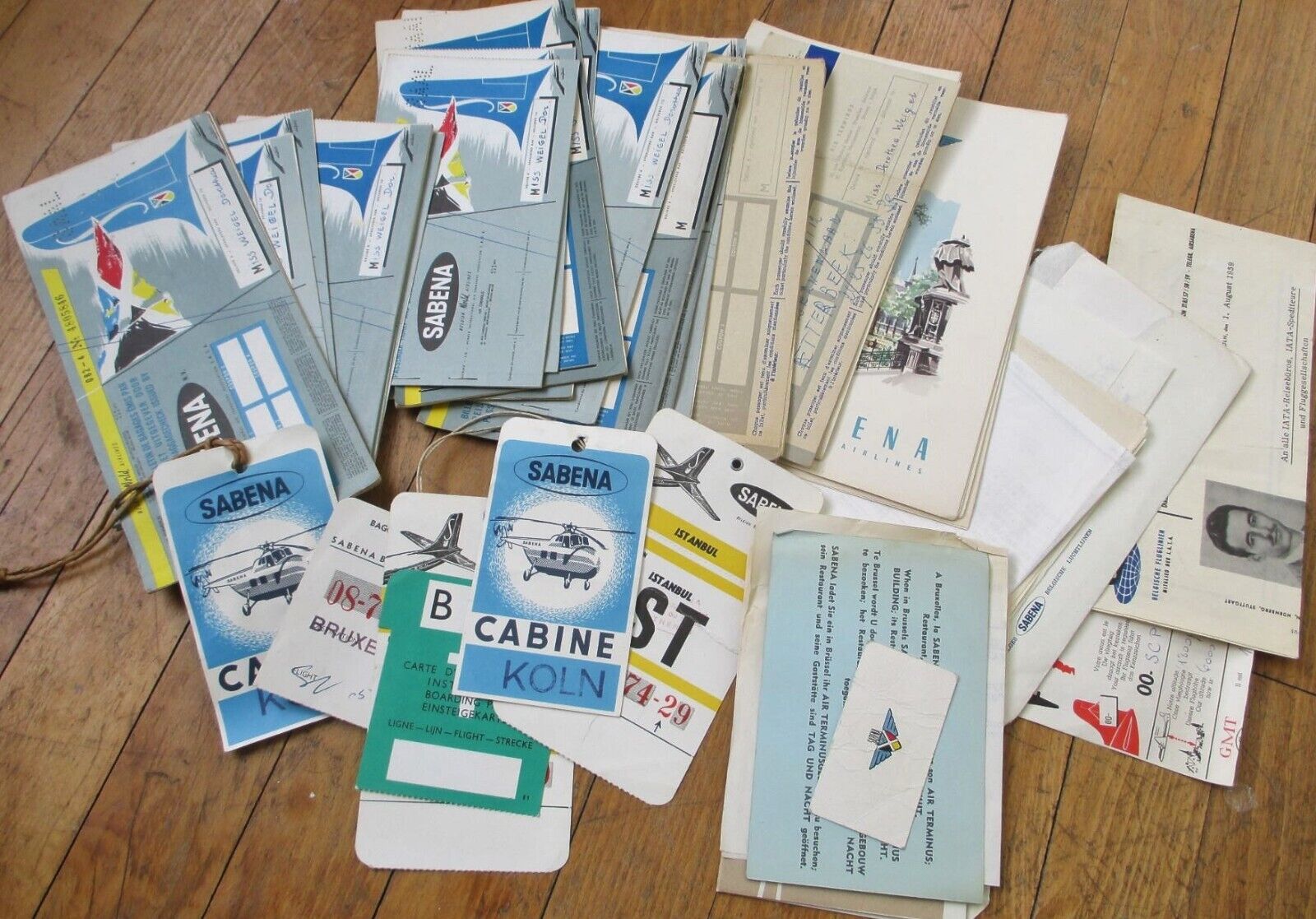 Sabena Airline Aviation 1950s Large Lot Tickets Menus Letterheads Luggage Tags