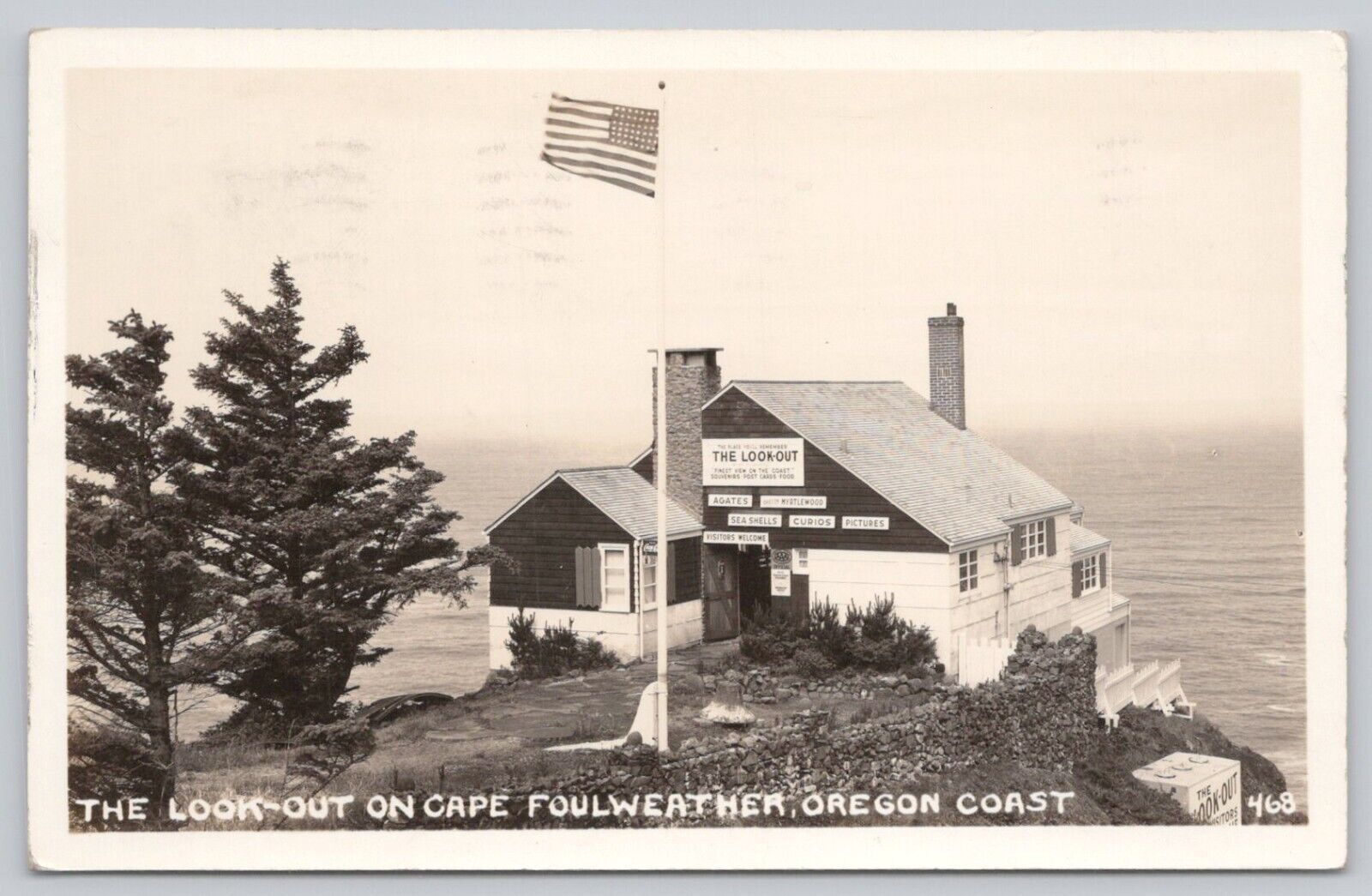 Real Photo Postcard The Look Out Cape Foulweather Oregon Coast Gift Store RPPC