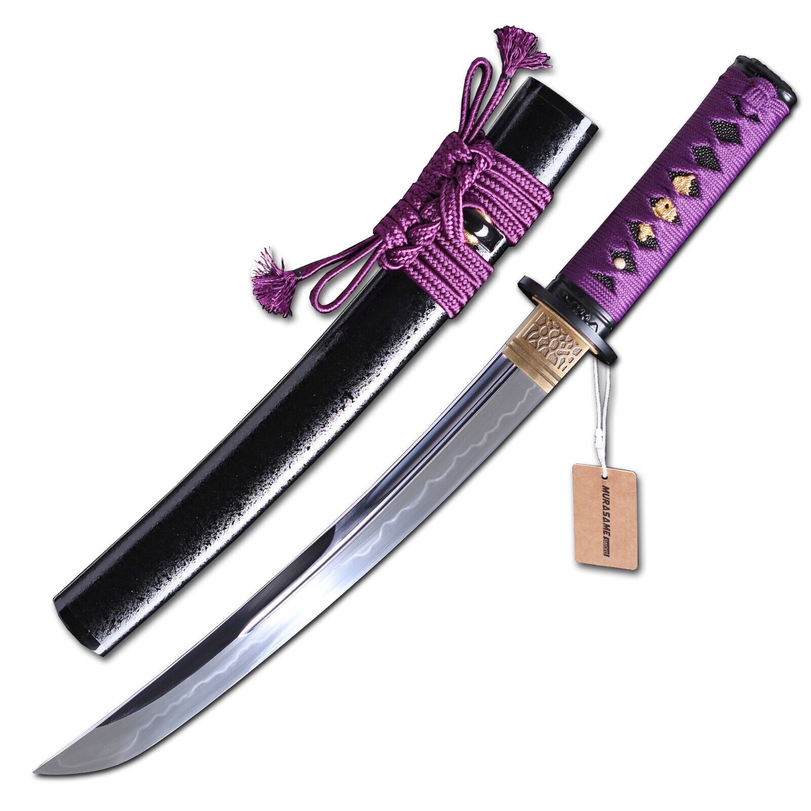 MURASAME Tanto Sword Clay Tempered T10 Steel Real Hamon UNKUBI-ZUKURI Very Sharp