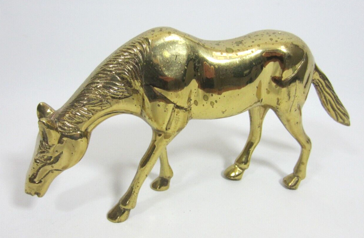 Solid Brass Horse VTG Grazing Foal Gelding Heavy Eating Figure Statue 8