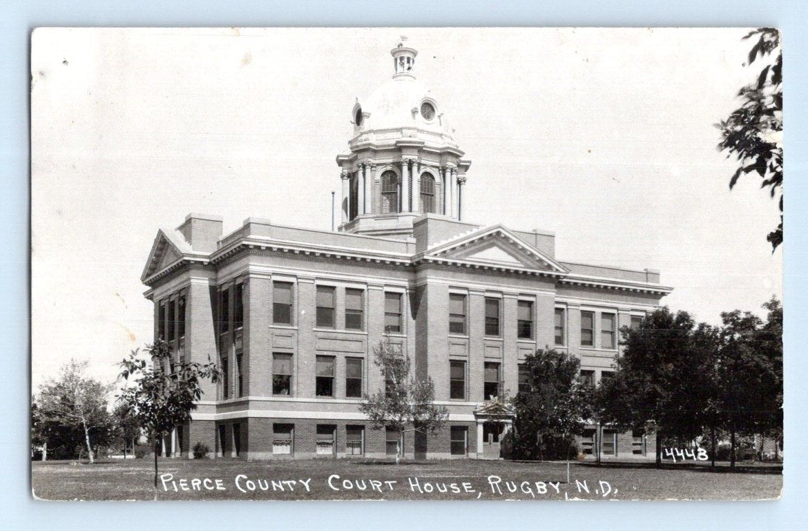RPPC 1920'S. RUGBY, ND. PIERCE CO. COURT HOUSE. POSTCARD. SL31