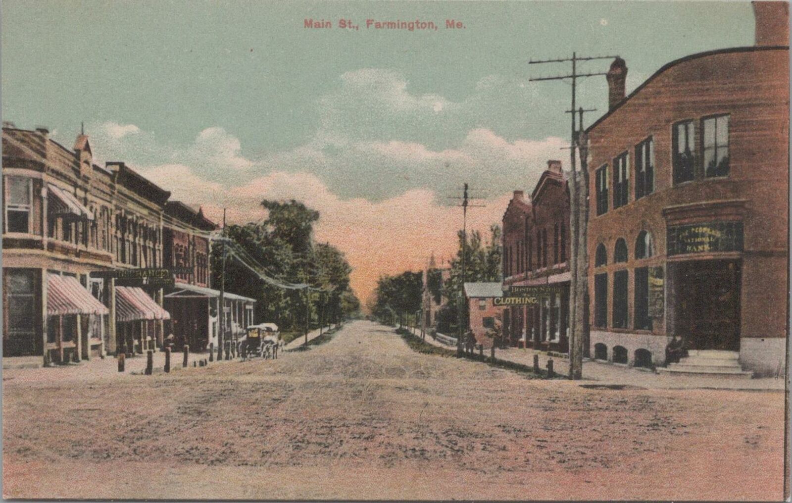 Postcard Main St Farmington ME Maine 