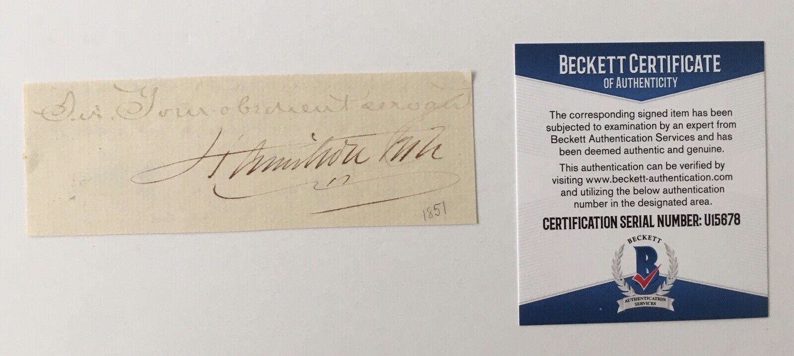 Hamilton Fish Signed Autographed 1.5 X 4.5 Cut BAS Beckett Cert (1808-1893)