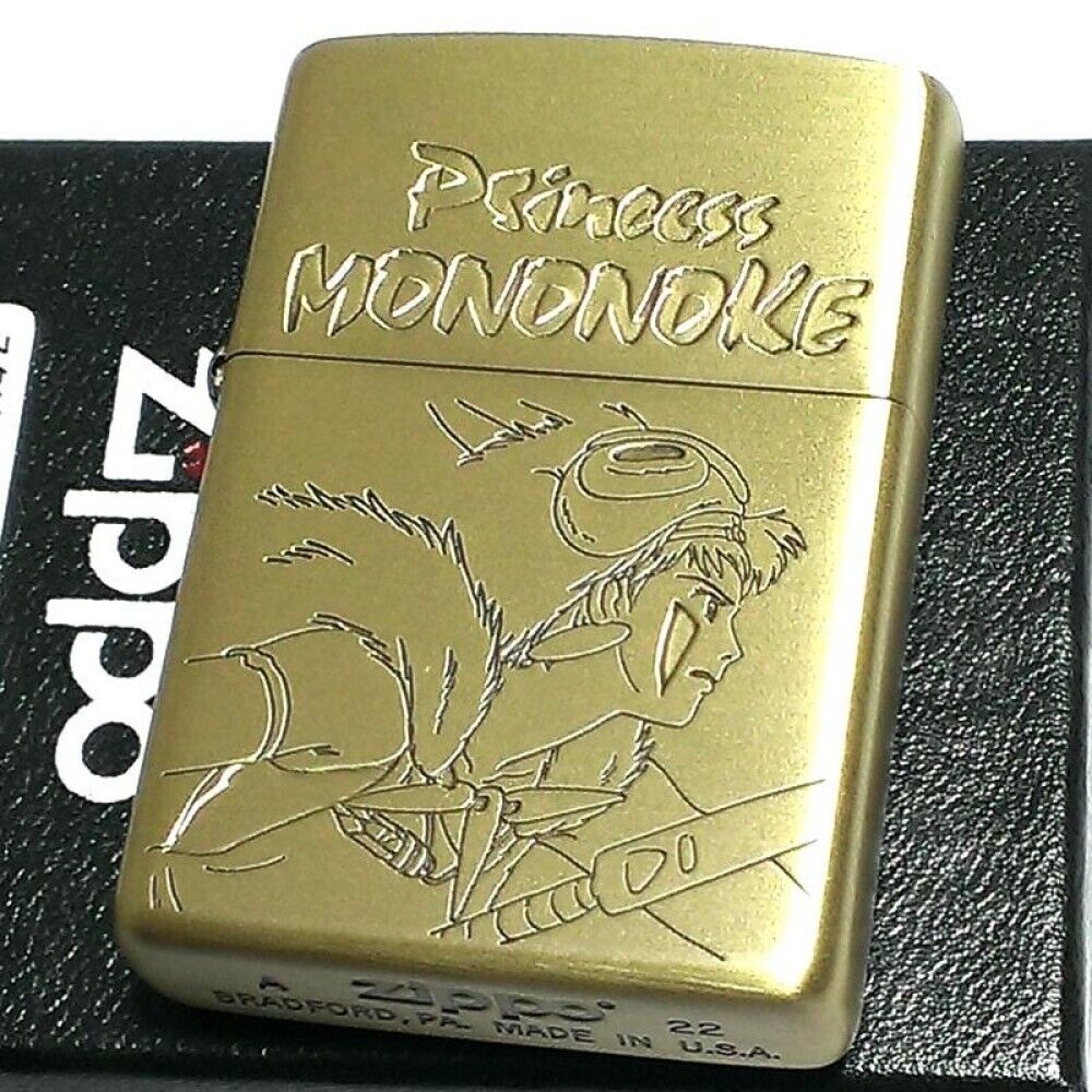 Zippo Princess Mononoke SAN Gold Brass Etching Oil Lighter Studio Ghibli Japan