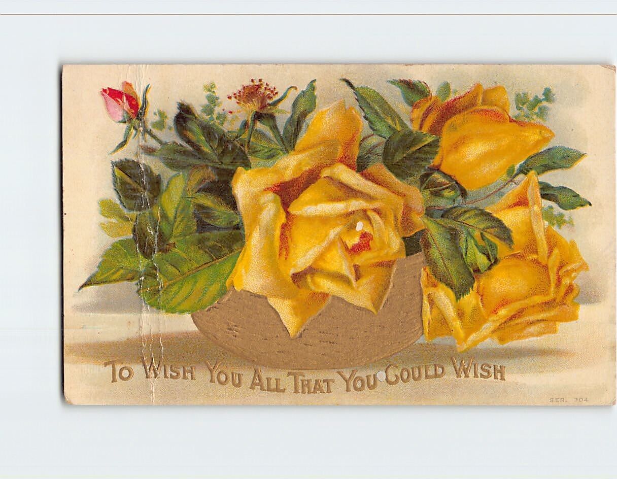 Postcard Embossed Flower Print Greeting Card To Wish You All that You Could Wish