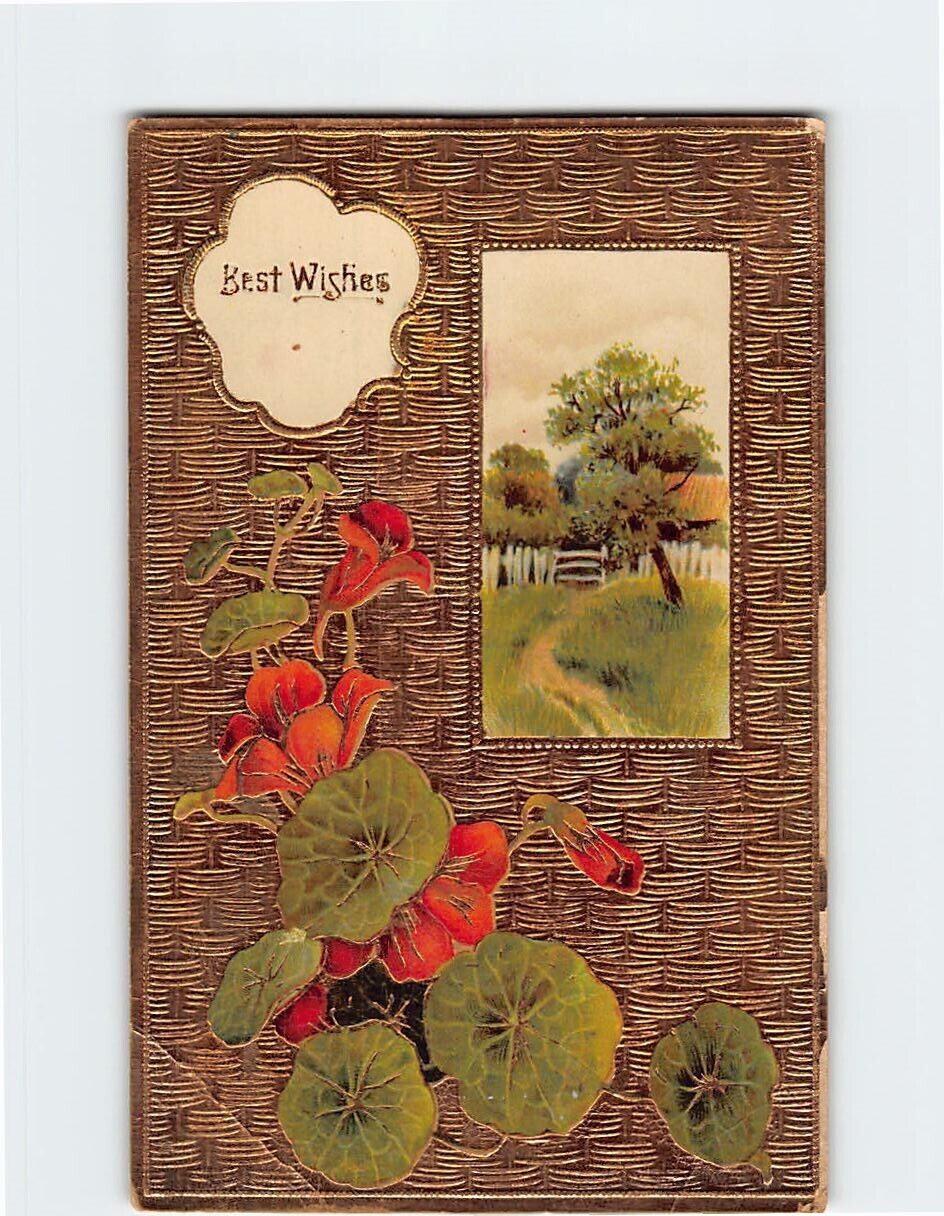 Postcard Best Wishes with Nature Scenery Embossed Card