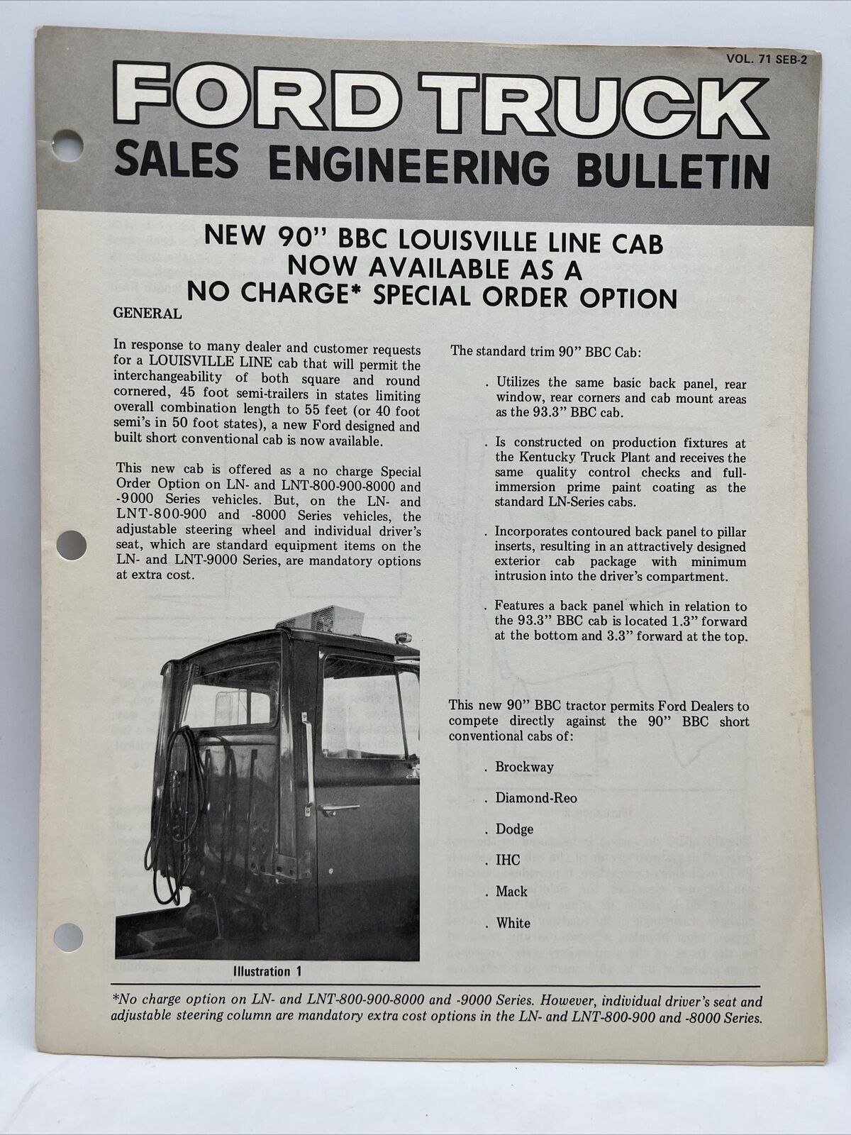 1971 FORD DEALER SALES ENGINEERING BULLETIN New 90