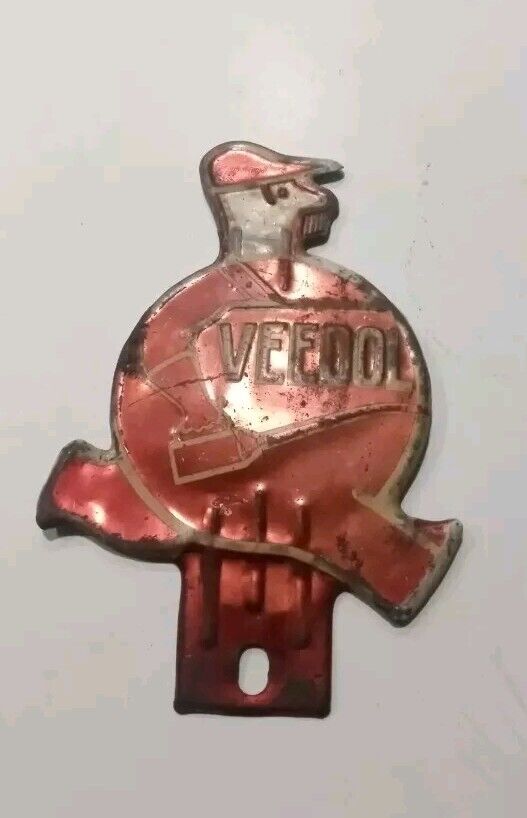 Awesome Rare 1930s VEEDOL OIL Pressed Steel Sign / License Plate Topper
