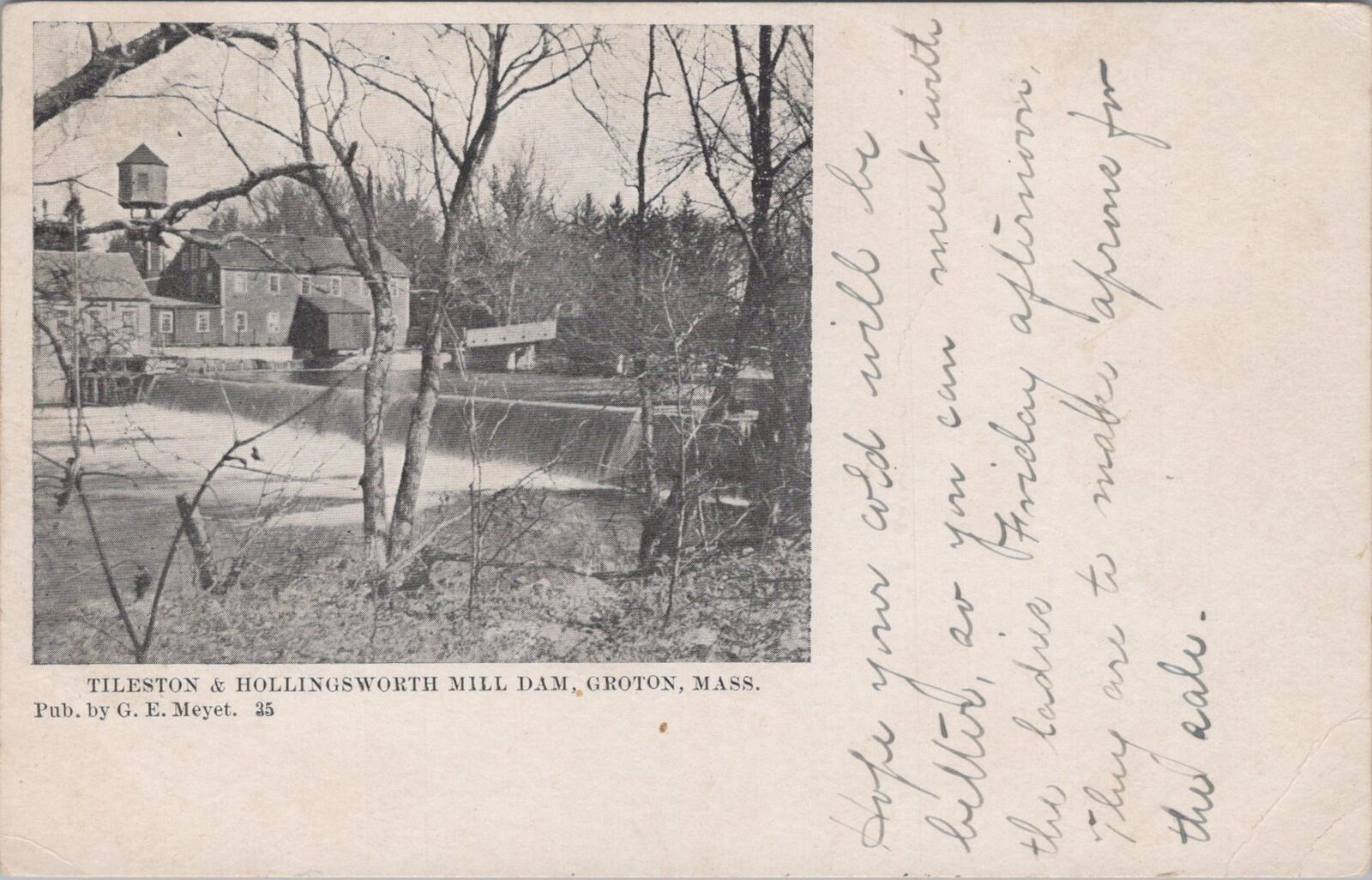Tileston & Hollingsworth Mill Dam, Groton, Massachusetts 1908 Postcard
