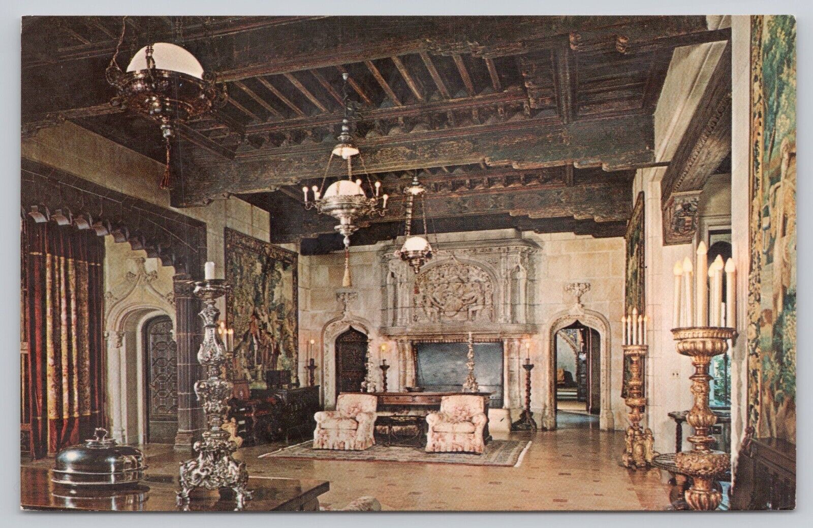 San Simeon California, Hearst Castle Morning Room, Vintage Postcard