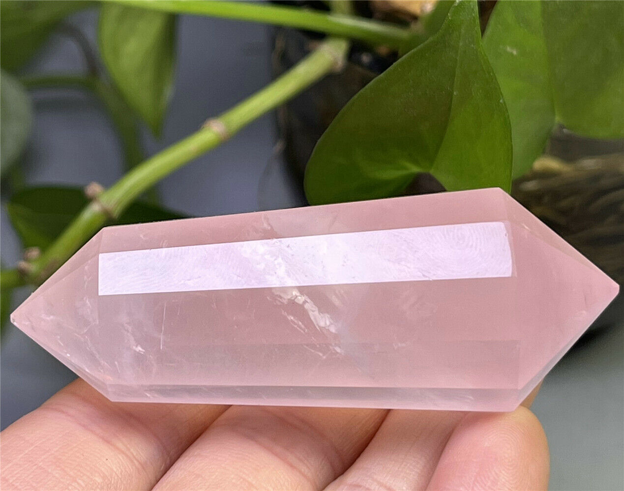 12 Sides Natural Rose Quartz CRYSTAL Point Wand VOGEL STYLE Double Terminated