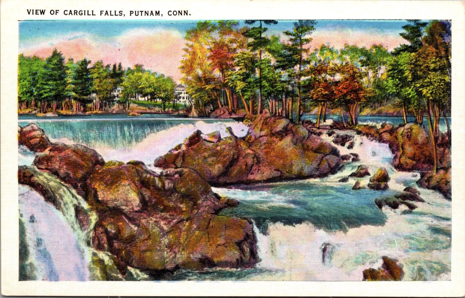 1938 View Of Cargill Falls Putnam Connecticut CT, Waterfall Vintage Postcard