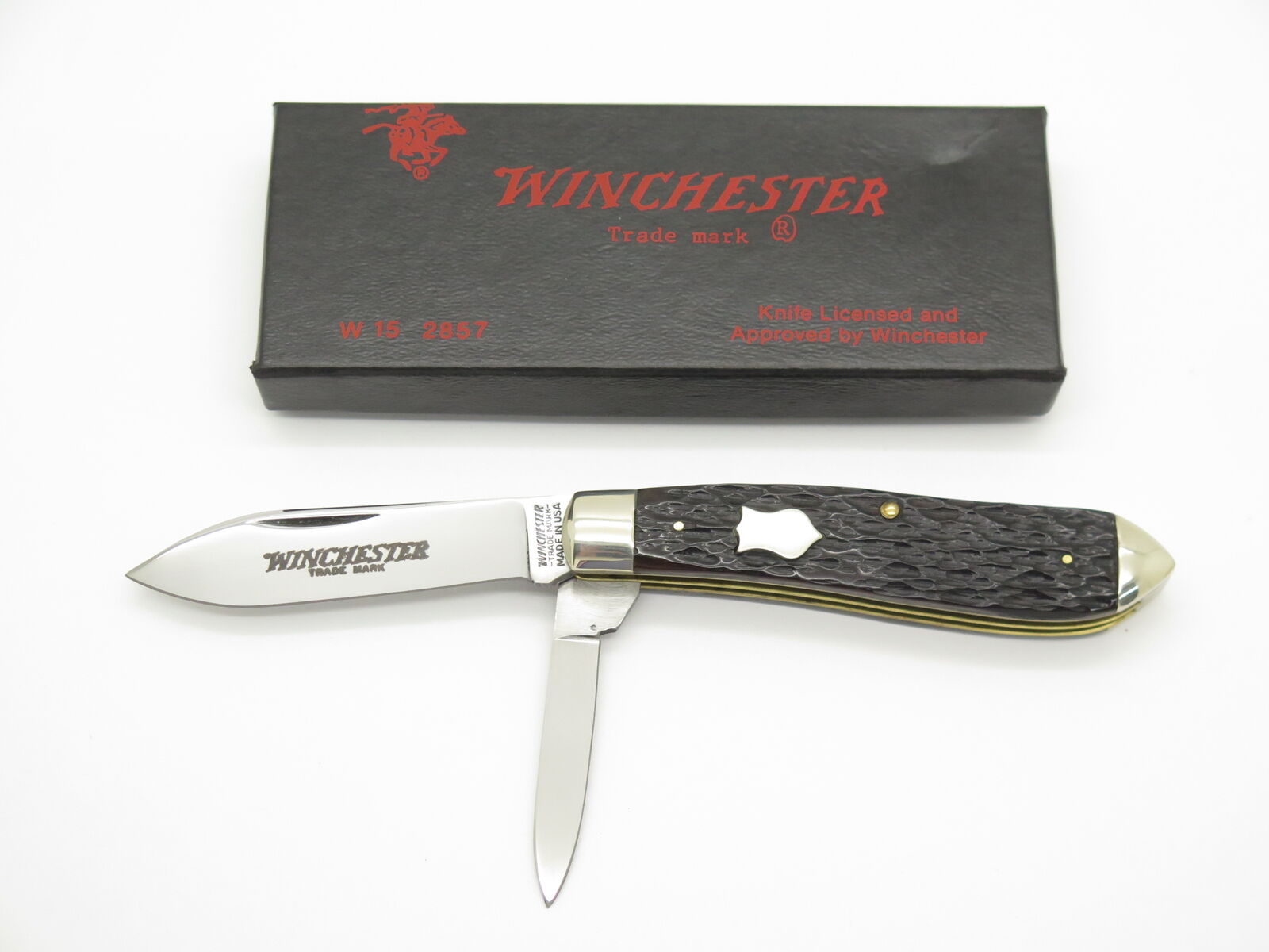 Vintage 1987 Winchester USA 2857 Jigged Bone Torpedo Jack Folding Pocket Knife