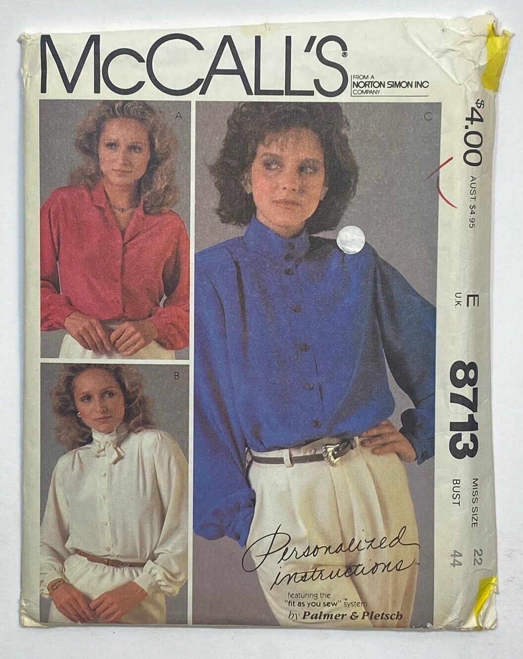 McCall’s Pattern #8713 Misses Blouses Size 22 Uncut FF 