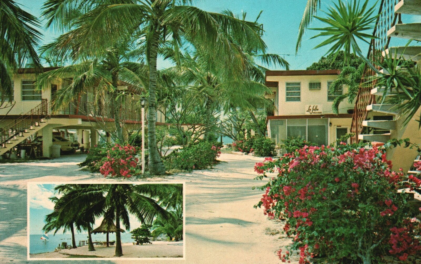 Vintage Postcard La Jolla Resort Motel Tropical Garden Florida Bay Islamorada FL