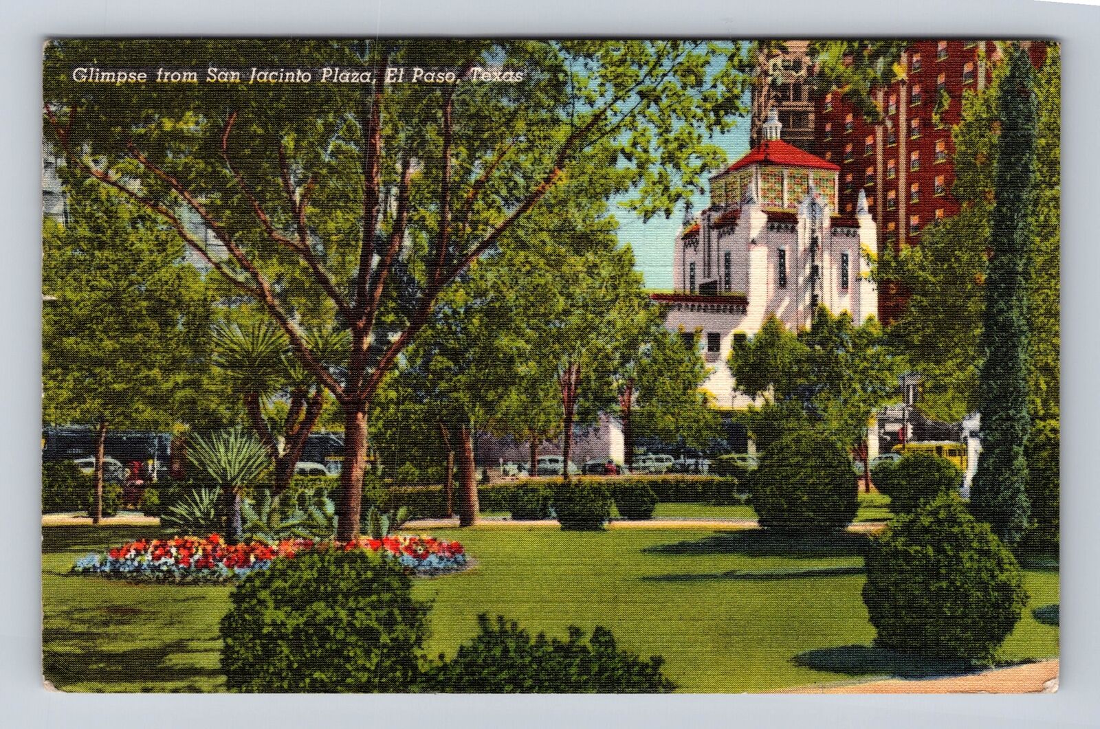 El Paso TX-Texas, Glimpse From San Jacinto Plaza, Antique, Vintage Postcard