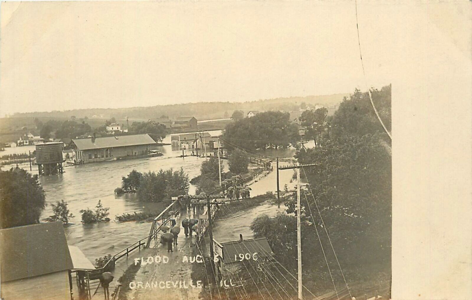 Postcard RPPC 1906 Illinois Orangeville Flood Disaster Bridge IL24-4693