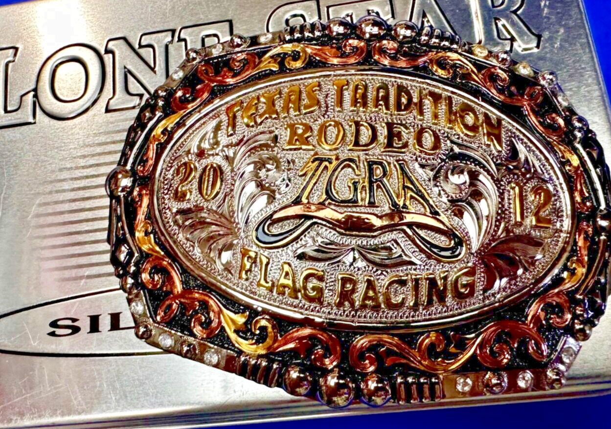 TGRA Texas Tradition Rodeo Flag Racing 2012 Trophy Award Belt Buckle Lone Star