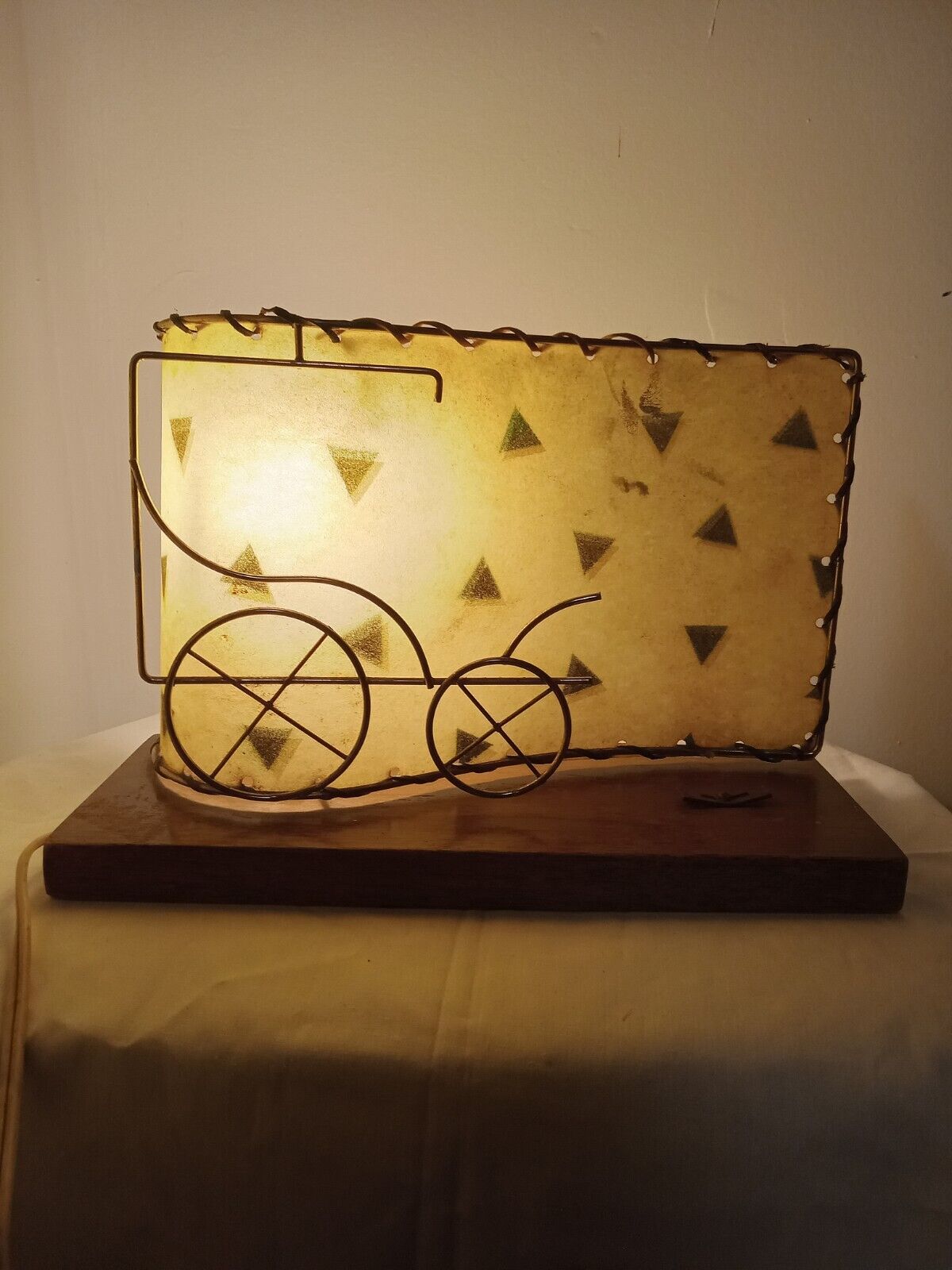 Vintage MCM TV Lamp Brass Bicycle Geometric Fiberglass Shade AS IS
