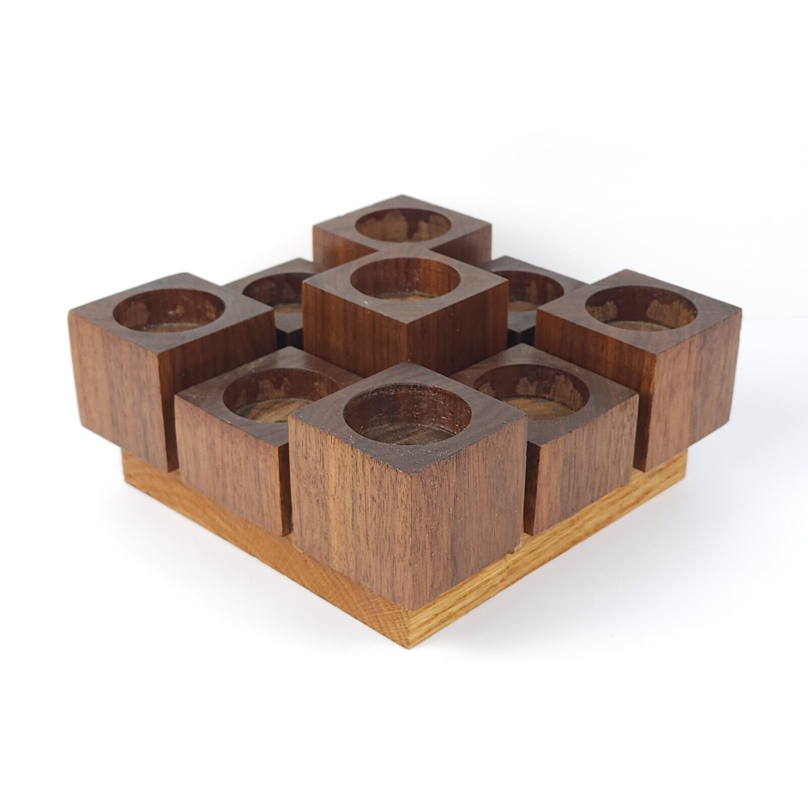Vintage Mid Century Handmade Geometric Wooden Blocks 6 Candle Holder Sculpture