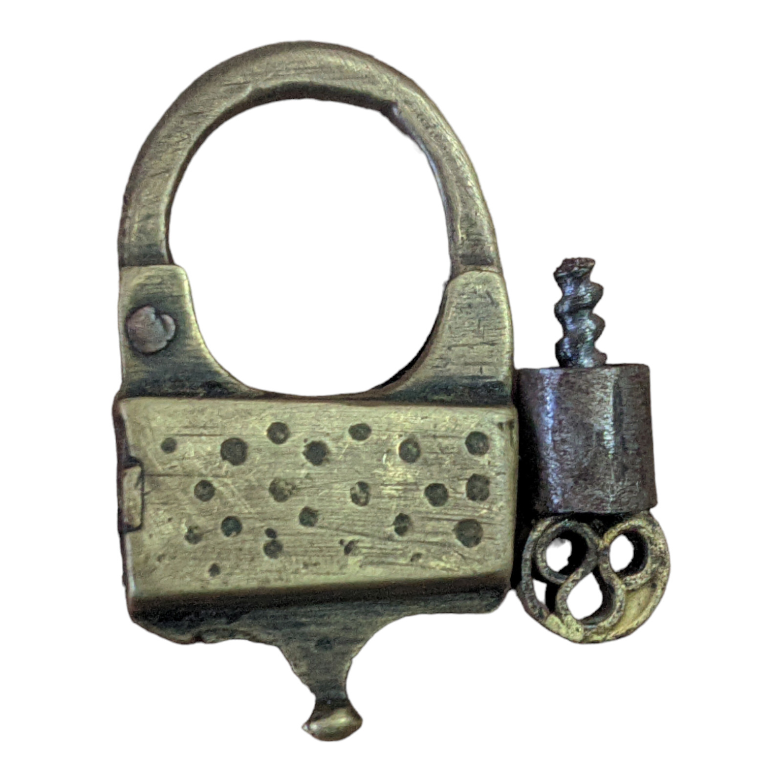 Vintage Old Antique Unique Space Brass Mini Pad Lock With Iron Key , Collectible