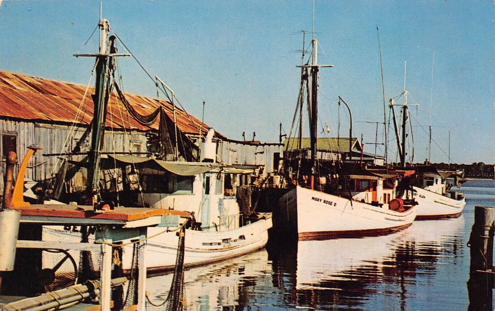Biloxi MS Mississippi Harbor Oyster Fishing Mary Rose Boat Vtg Postcard C9