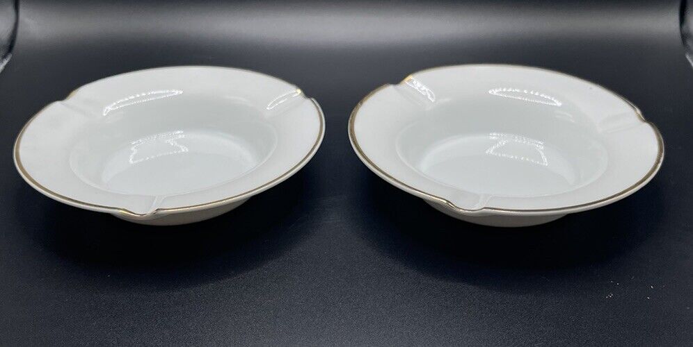 Vintage Ashtrays White Porcelain Gold Trimmed Made in Yokohama Japan 5\