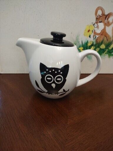 OmniWare Teaz Owl Noir Stoneware 24 Ounce Teapot with Stainless Steel Mesh Infus