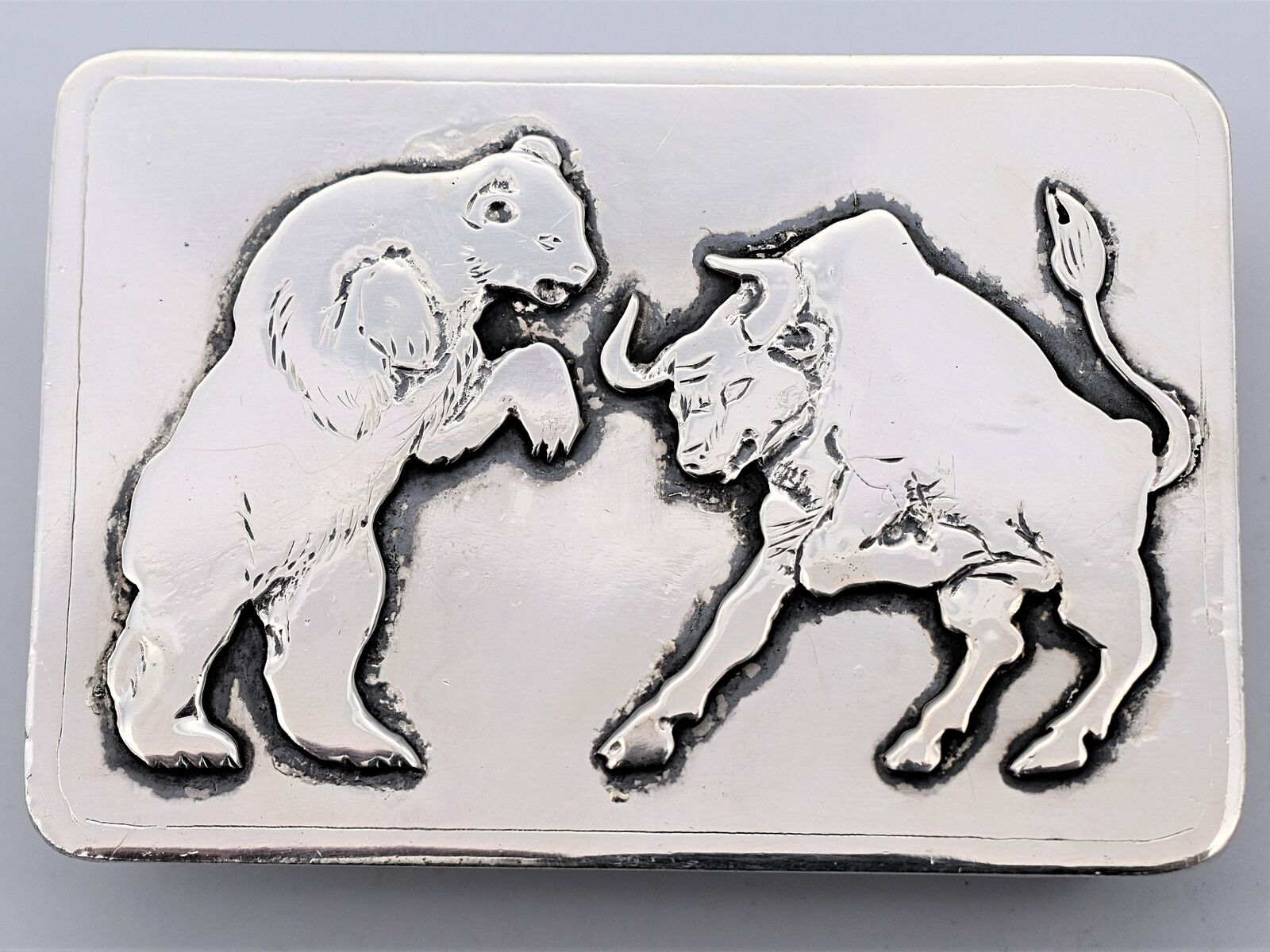 Bears & Bulls Stock Market Investor Trader Sterling Silver Vintage Belt Buckle
