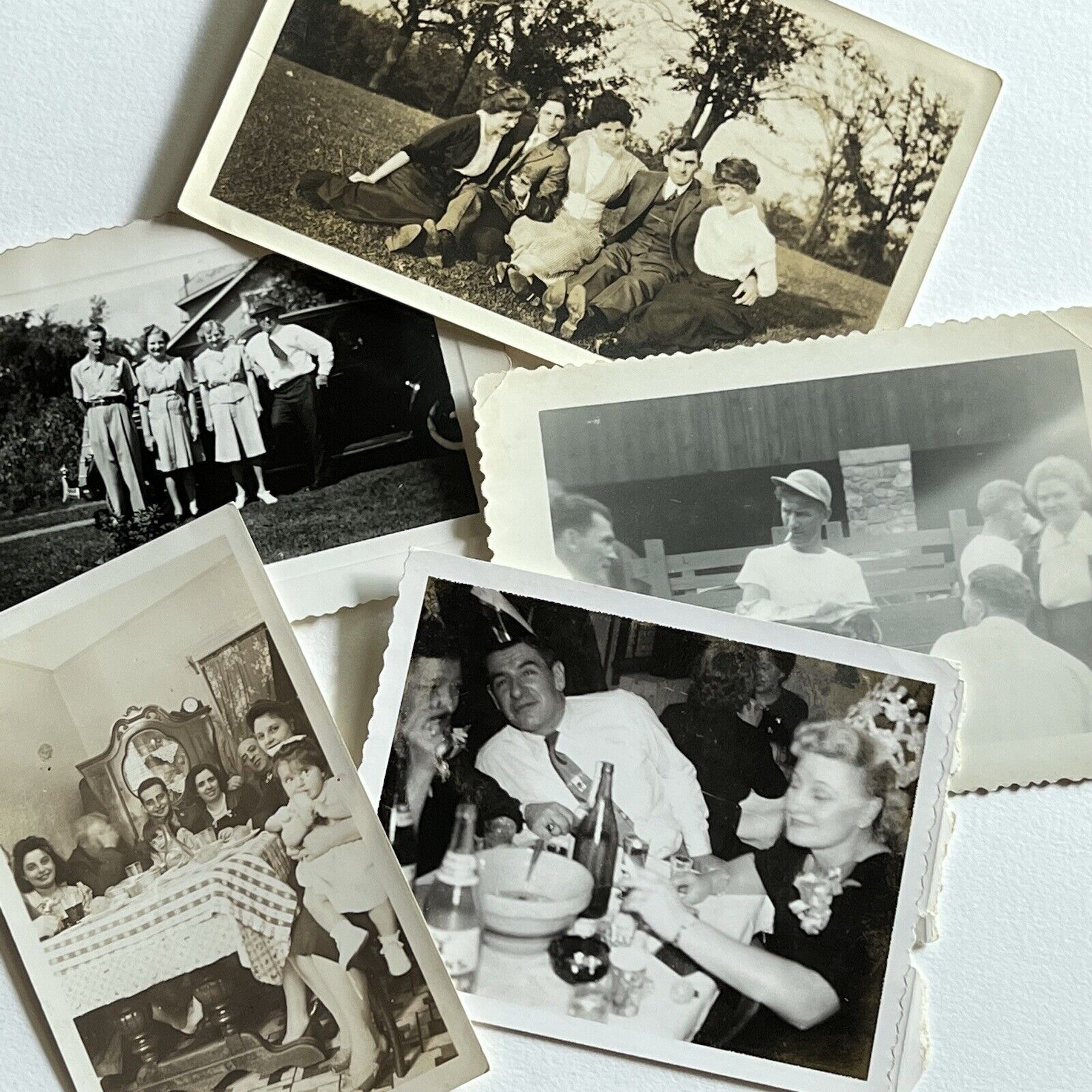 Vintage B&W Snapshot Photograph Lot of 5 Group Men Women Family Party Fun