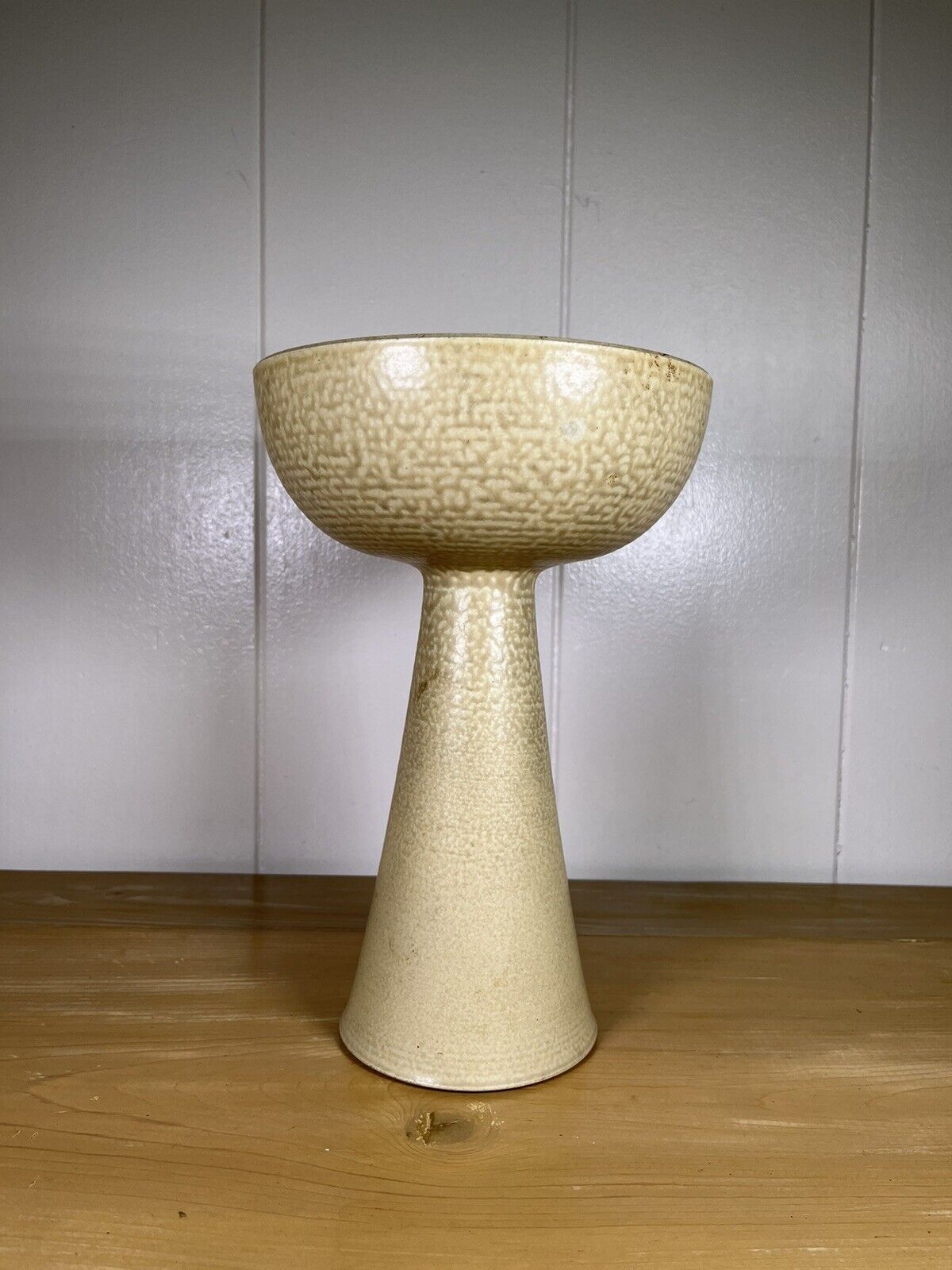 Vintage Ikebana Pedestal Vase / Bowl Yellow Glaze Mid Century Modern Pottery