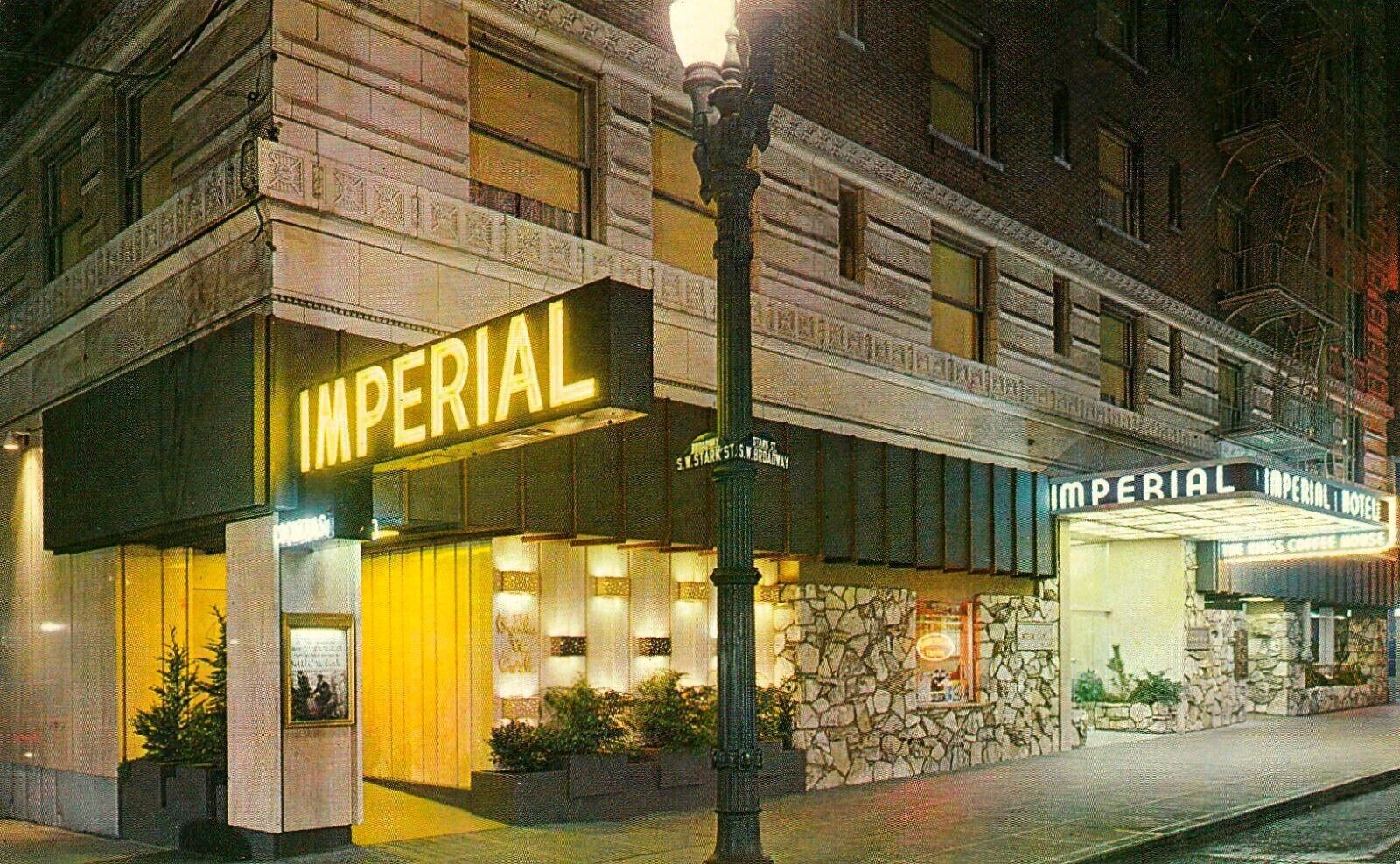 Imperial Hotel Entrance at Night - Portland, Oregon - Unposted Vintage Postcard