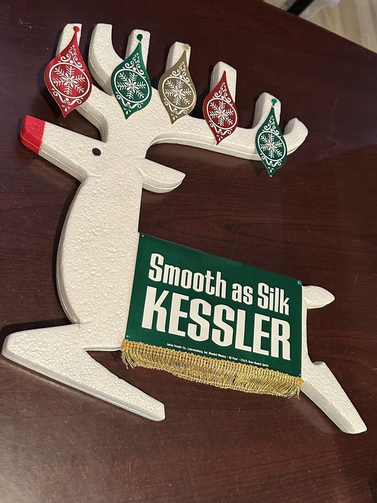 Vintage Christmas Reindeer Store Display Advertising Kessler Whiskey Sign