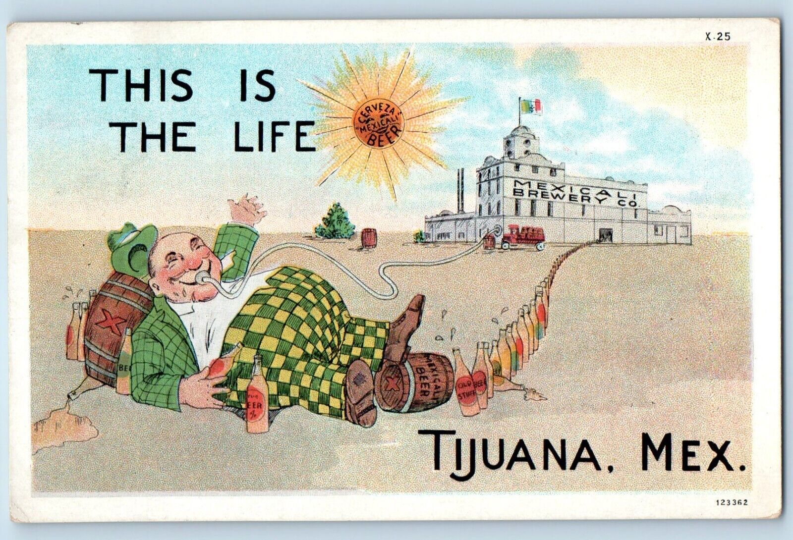 Tijuana Baja California Mexico Postcard Sun Mexicali Brewery Co. c1930's Comic