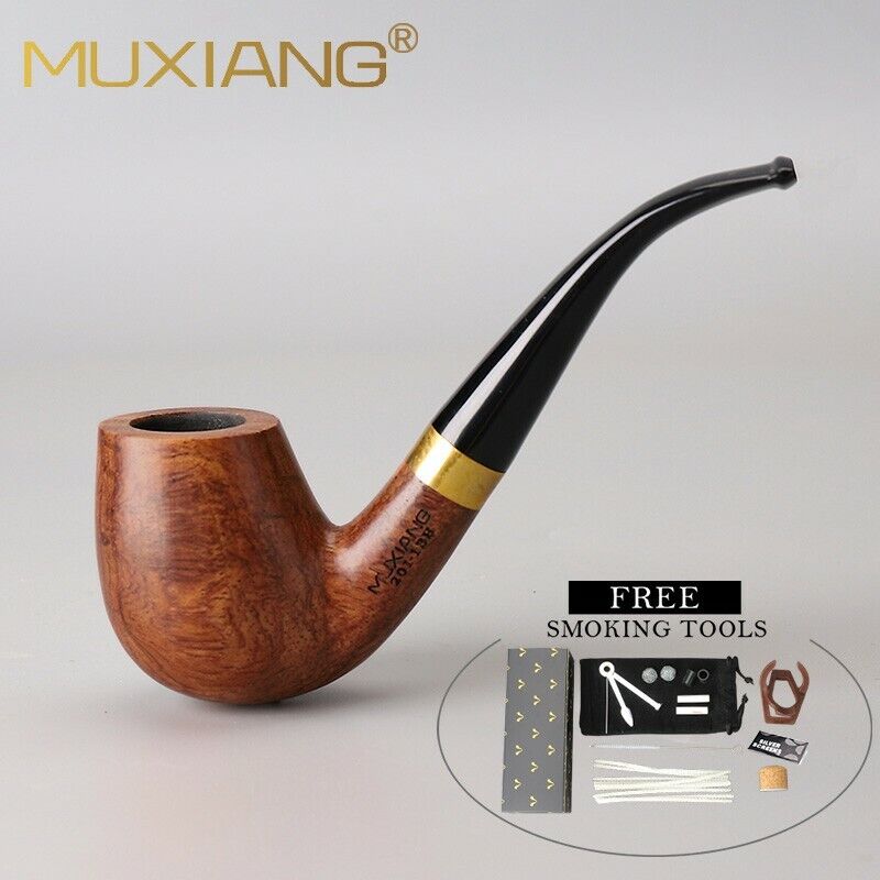Tobacco Pipe Billiard Handmade Pear Wood Bent Smoking Pipe with Pipe Accessories