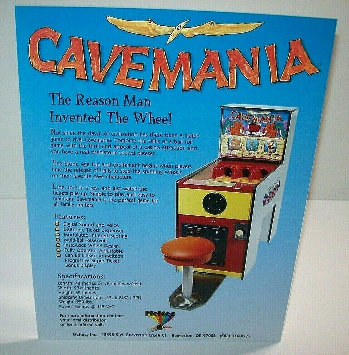 Cavemania Arcade FLYER Original NOS Meltec Redemption Boardwalk Game Room Art