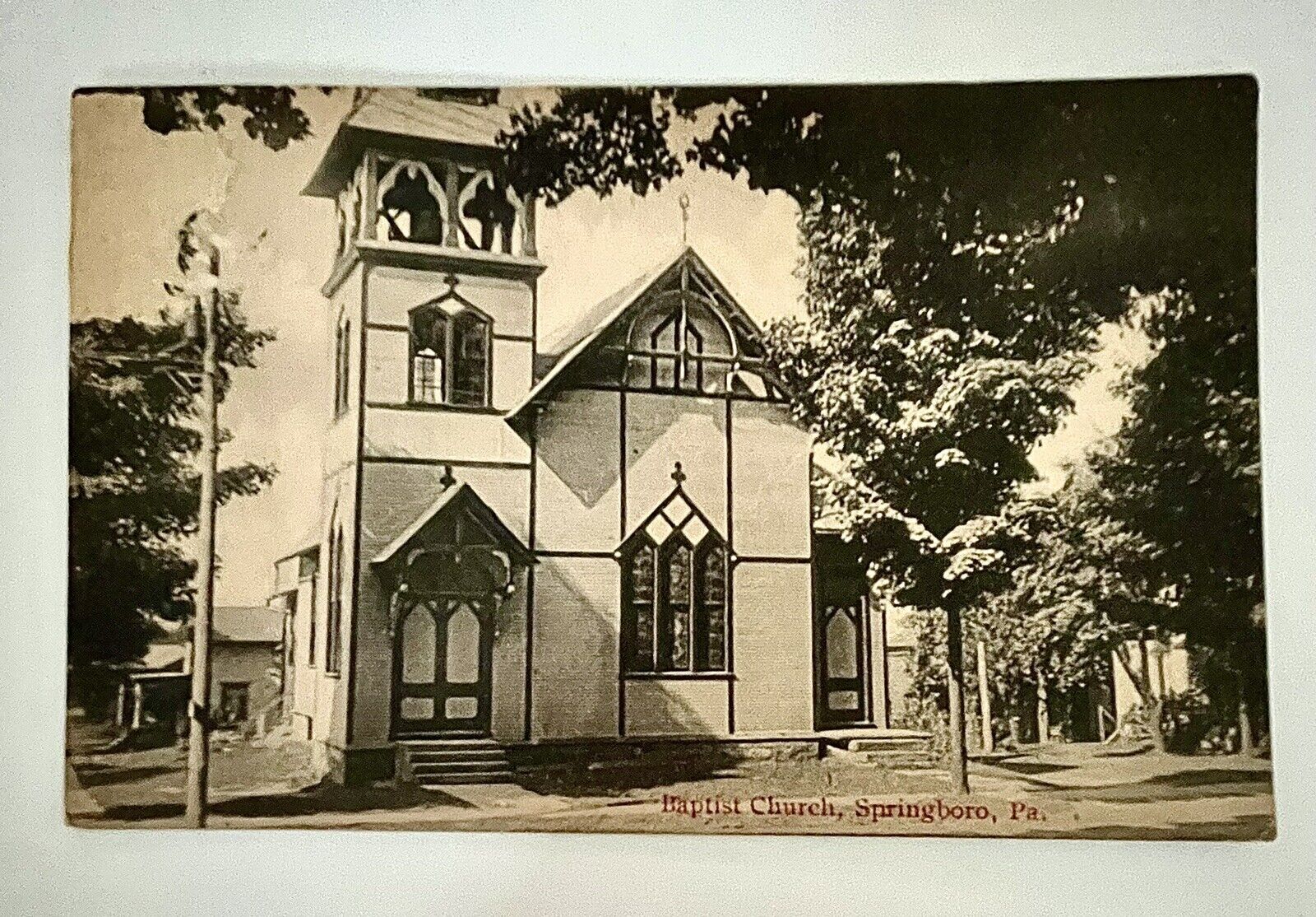 RARE Antique Postcard BAPTIST Church, SPRINGBORO, PA 1916  ONE Family Album RPPC