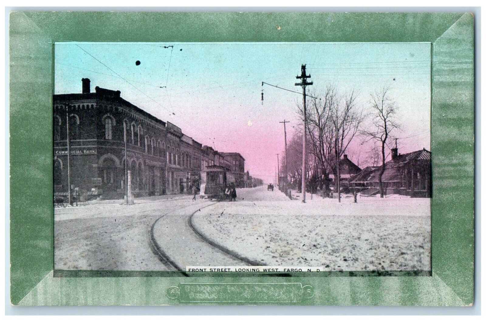 c1910's Front Street Looking West Trolley Fargo North Dakota ND Antique Postcard