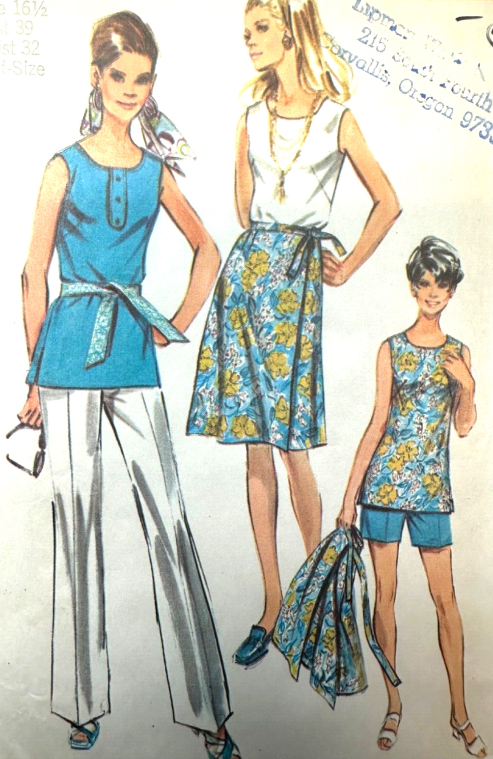 VINTAGE 1970s Pattern Sleevless Top Skirt SHORTS Slacks Set Simplicity 9428 Sz16