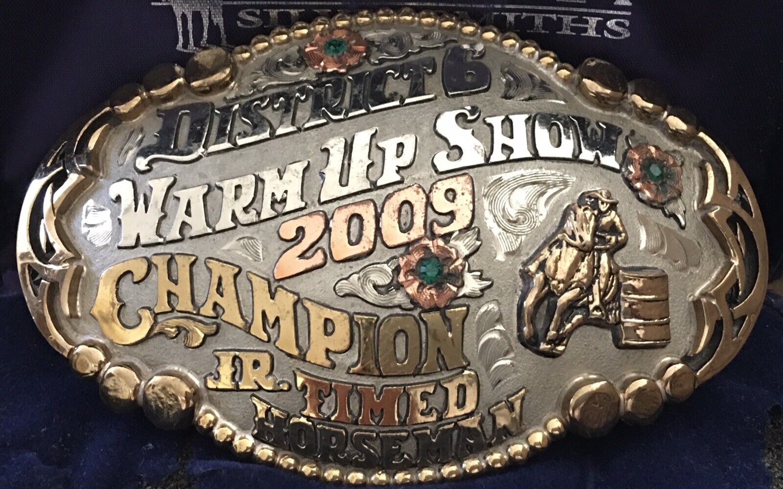 Vintage Amazing Design 2009 Rodeo Champion Silver Gold Gem Trophy Belt Buckle