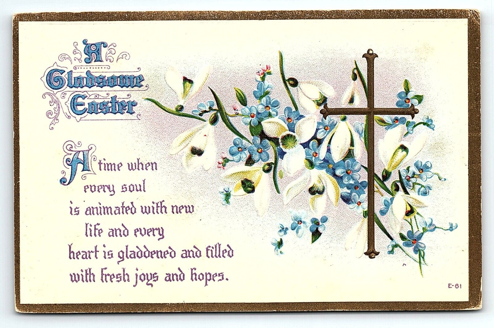 c1910 A GLADSOME EASTER CROSS LILLIES UNPOSTED EMBOSSED POSTCARD P3270