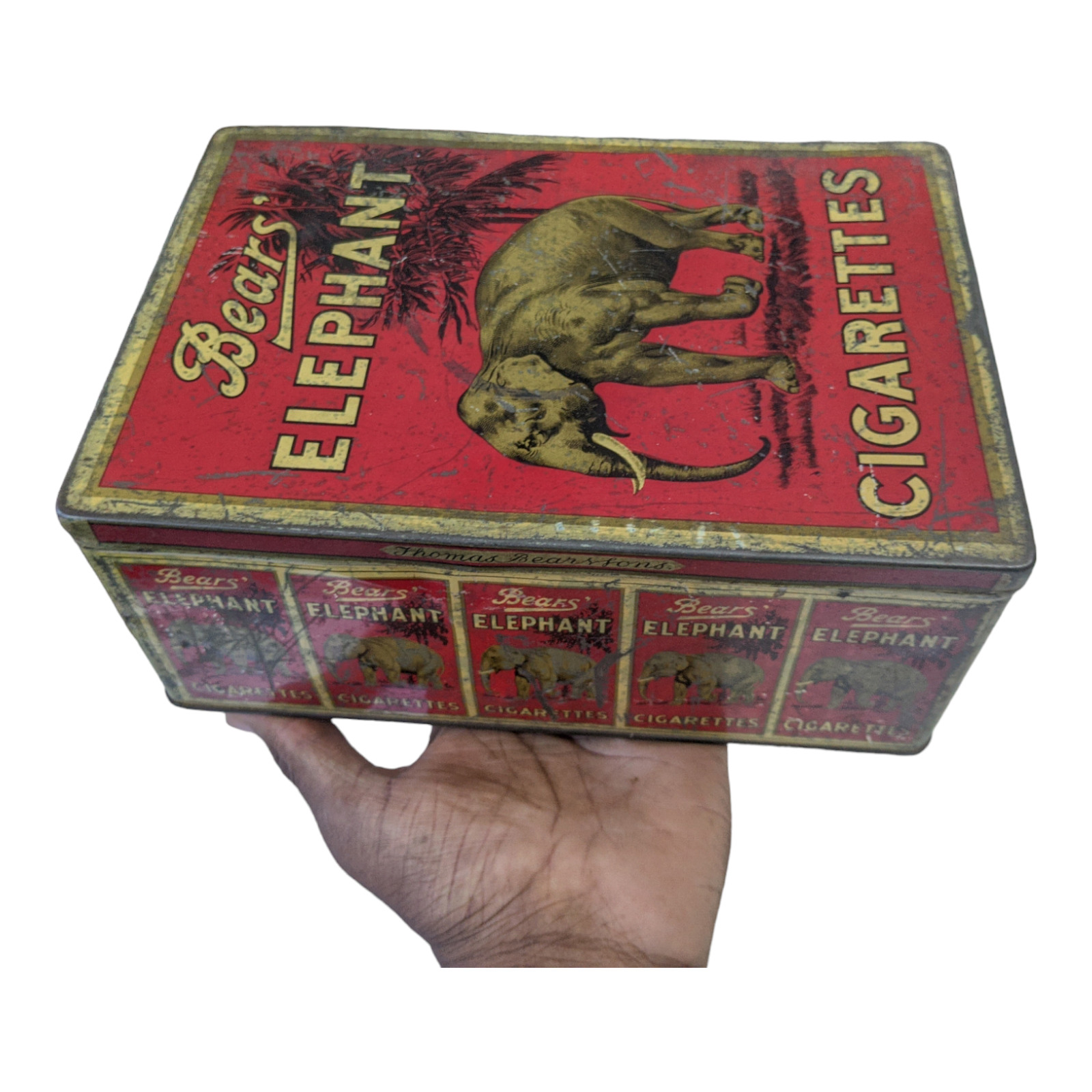 Old Antique Vintage Rare Bears Elephant Cigarettes Litho Tin Box ,Made In London