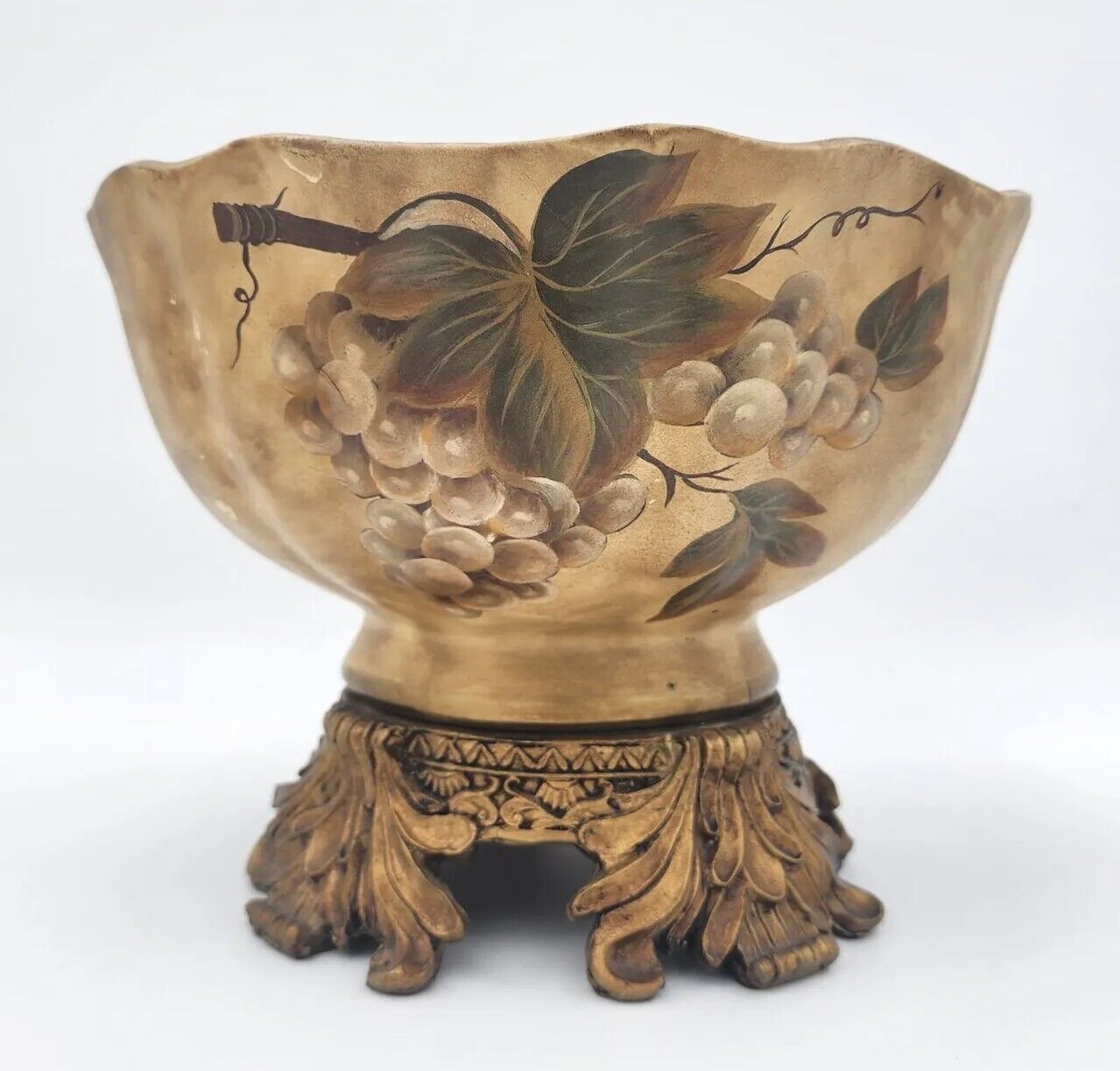 Vintage Pedestal Bowl Fruit Console Hand Painted Neoclassical Italian 10\