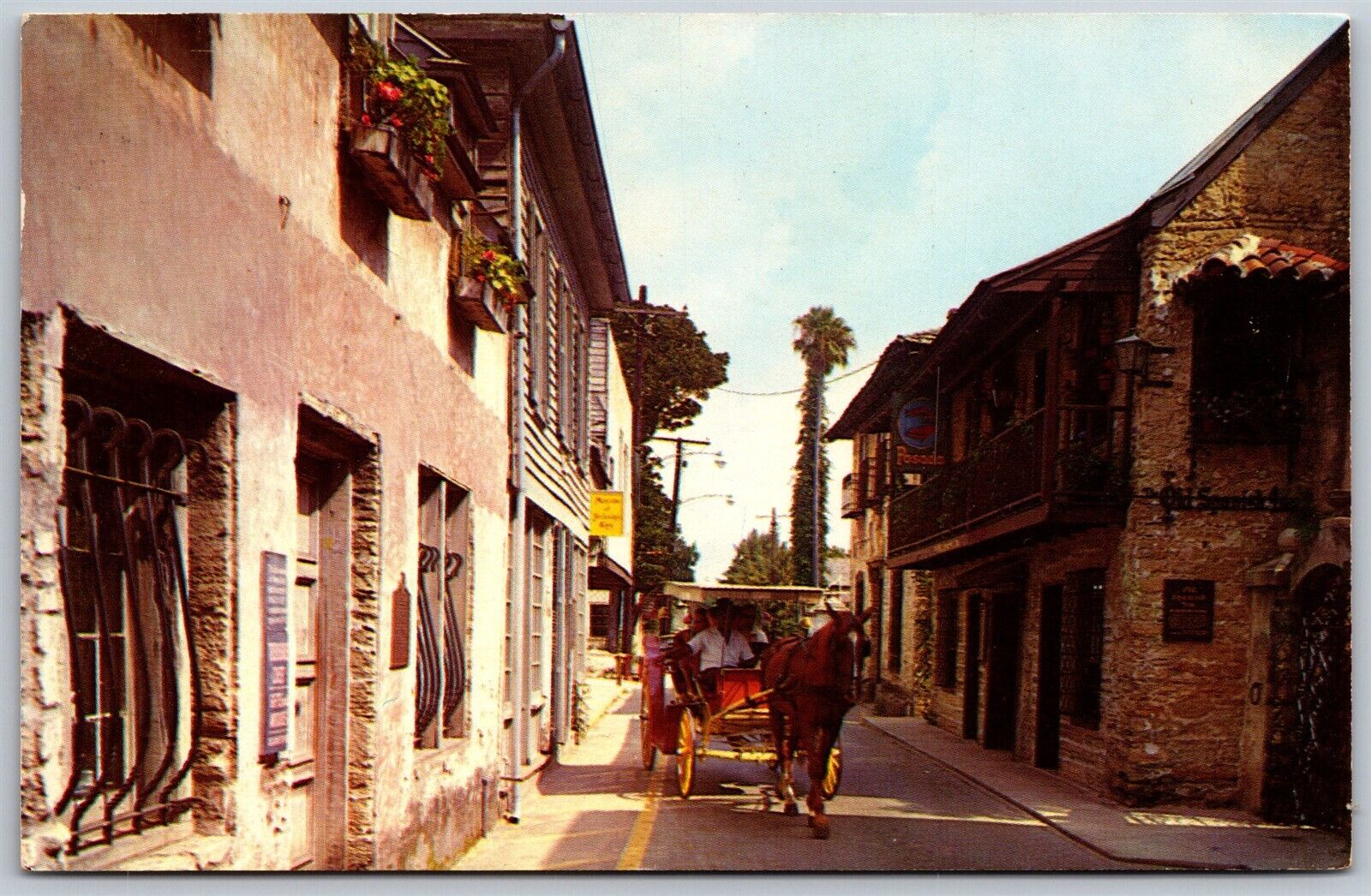 Vtg St Augustine Florida FL Old St George Street View Horse Carriage Postcard
