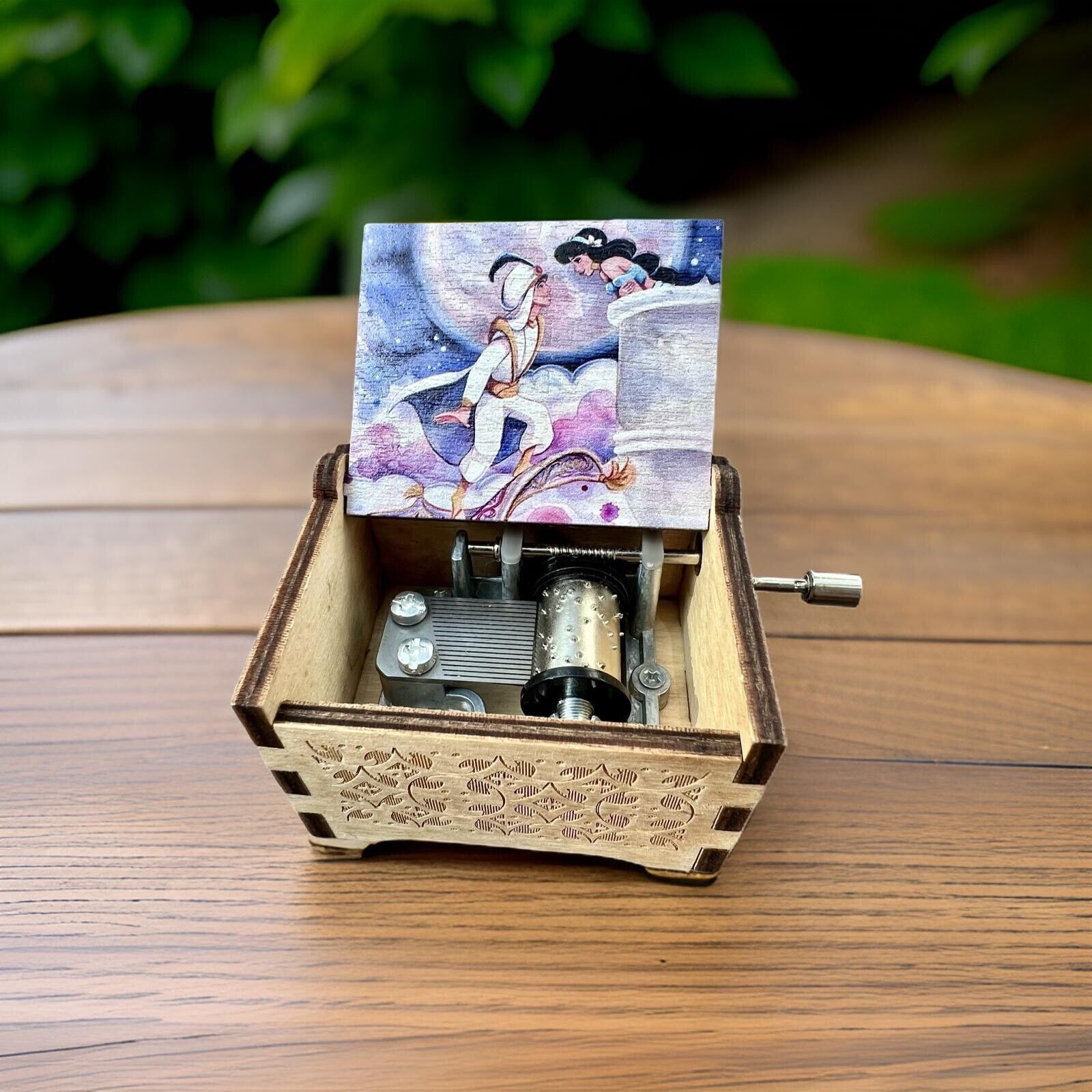 New “ALADDIN” Handmade Hand Crank  Wooden Music Box