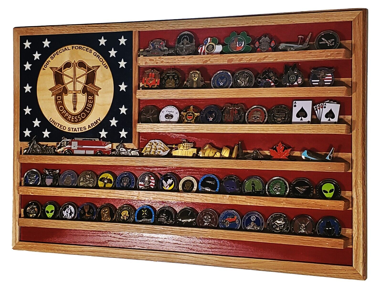 US Army 10th Special Forces Group Challenge Coin Display Flag 70-100 Coins Trad