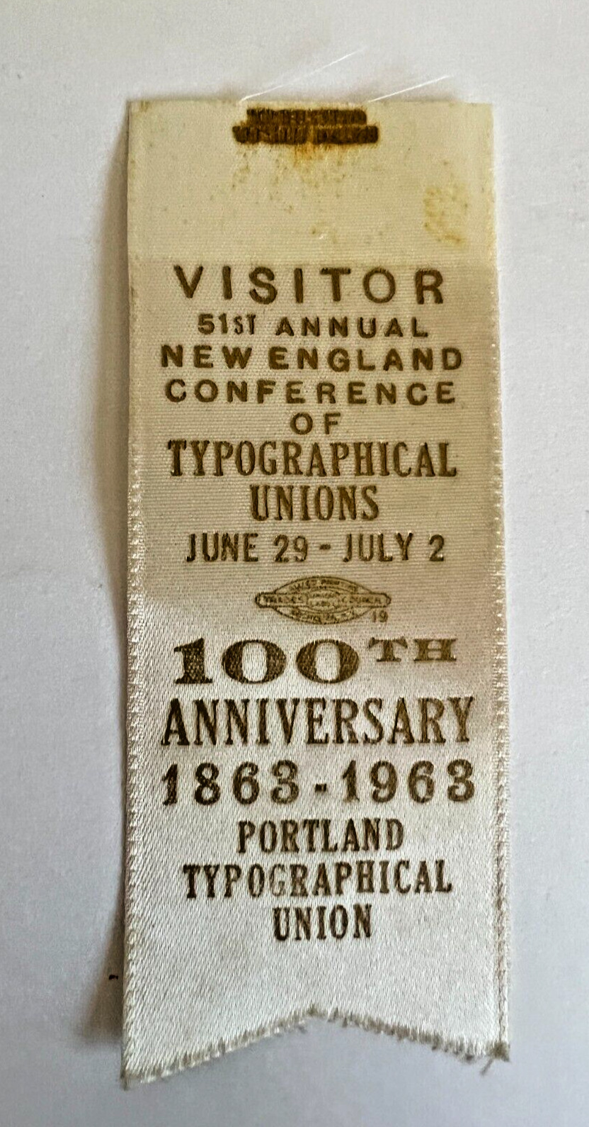 51st Annual NE Conference Typographical Unions Portland ME 1963 Ribbon